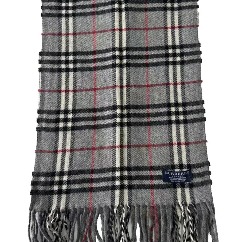 Burberry Classic Check Scarf Grey 100% Lambswool Unisex Scarf Made In England - Picture 5 of 8